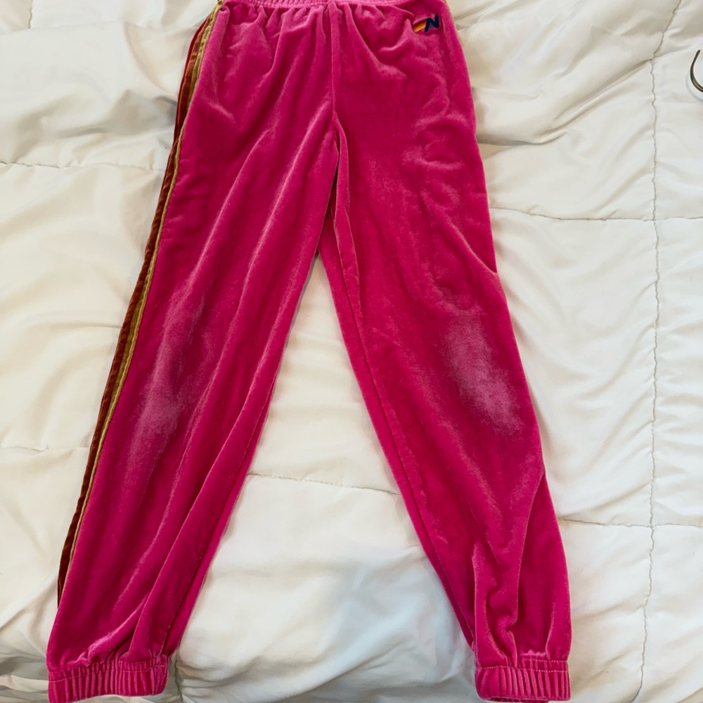 Kids Pink Velour Track Pants